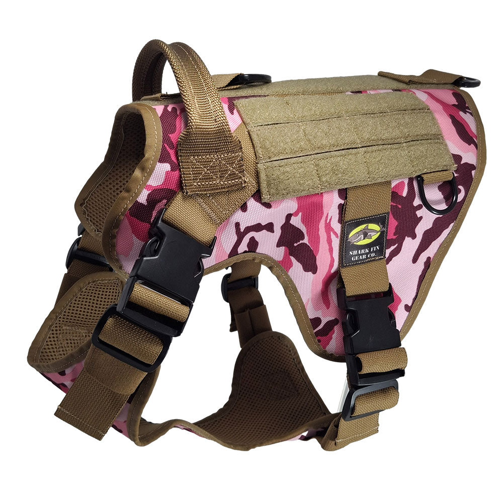 large tactical dog harness pink camo with nexus buckles