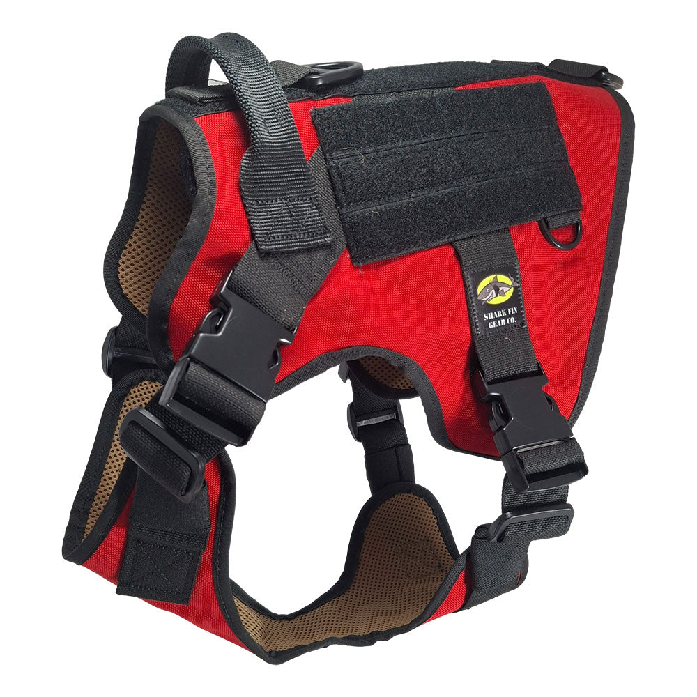 large tactical dog harness red with nexus buckles
