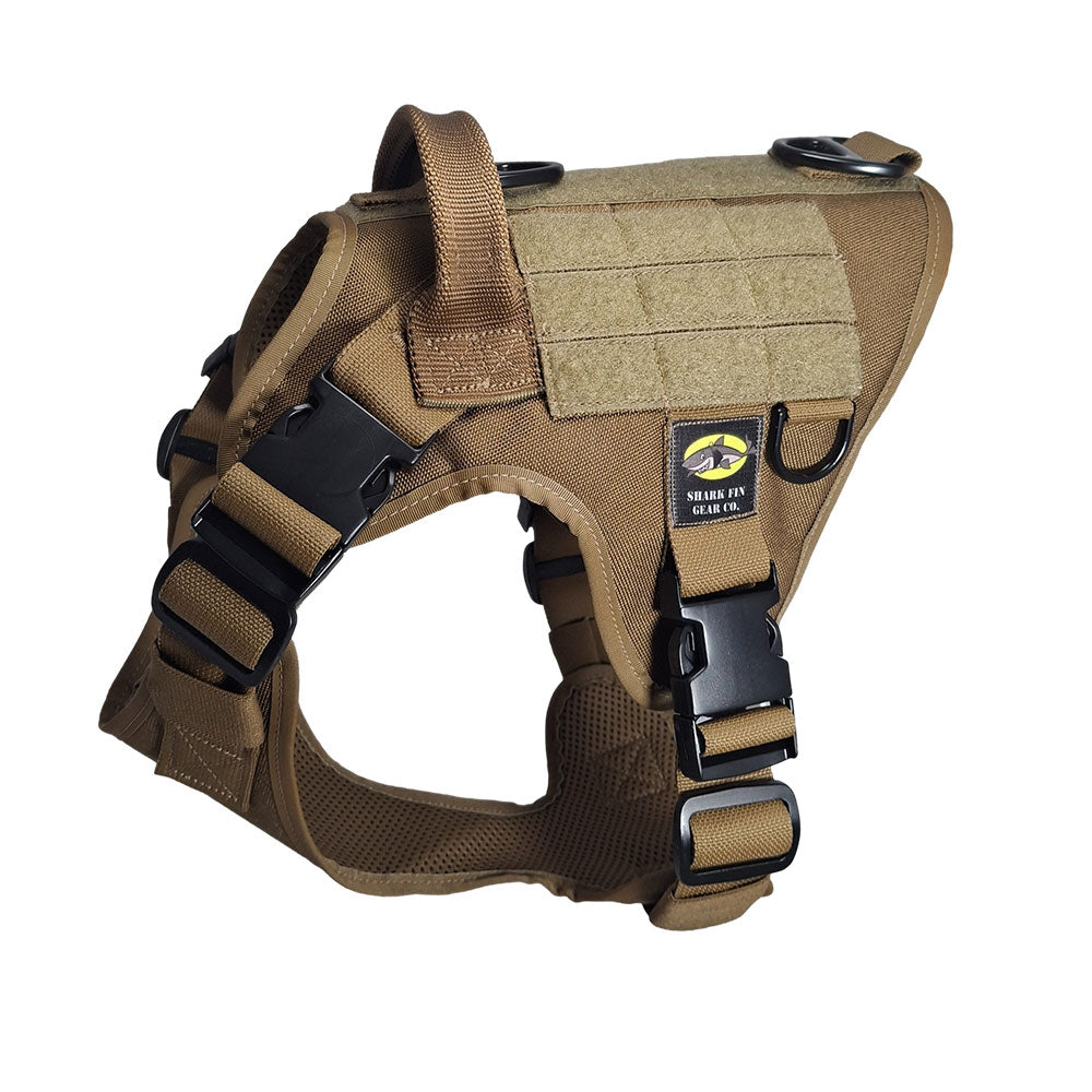 medium tactical dog harness coyote brown with nexus buckles