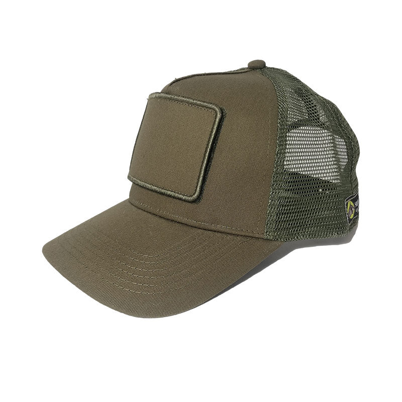 trucker hat olive green front
