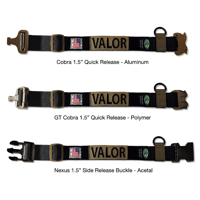 Tactical DOg COllars shown with three different buckle types