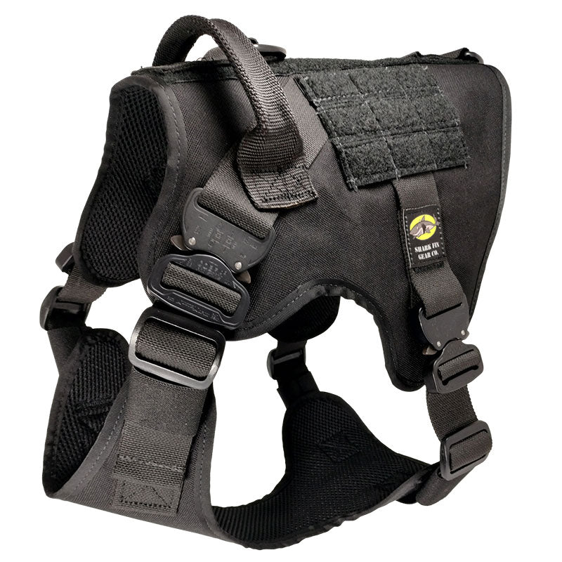 large tactical dog harness black with cobra buckles and handle