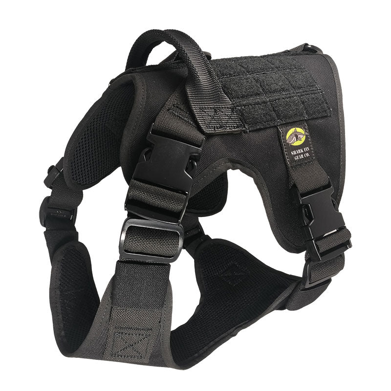 medium tactical dog harness black with nexus buckles and handle