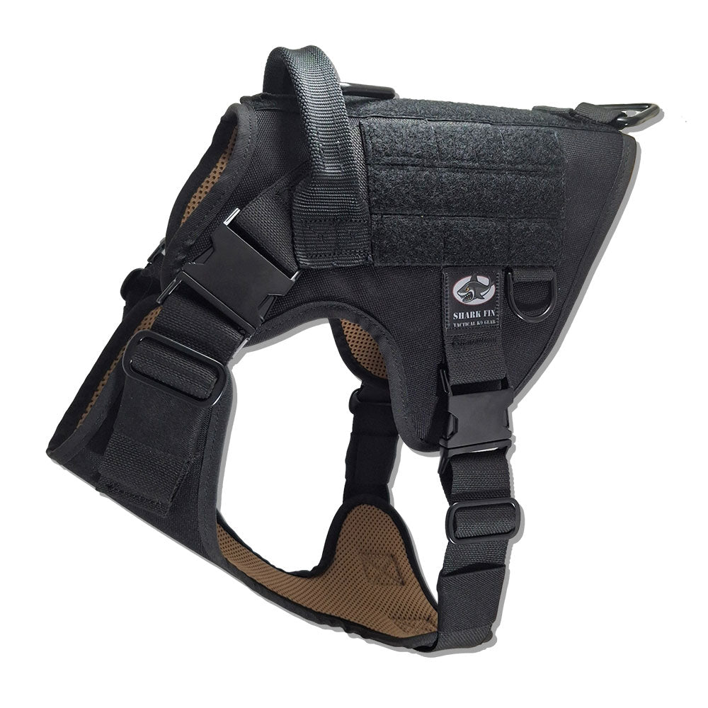 medium tactical k9 harness black with zinc buckles