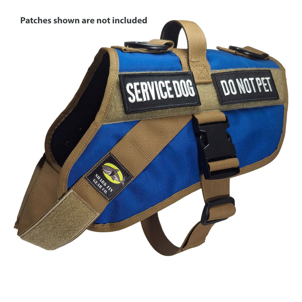 service dog vest large color blue shown with 2 patches