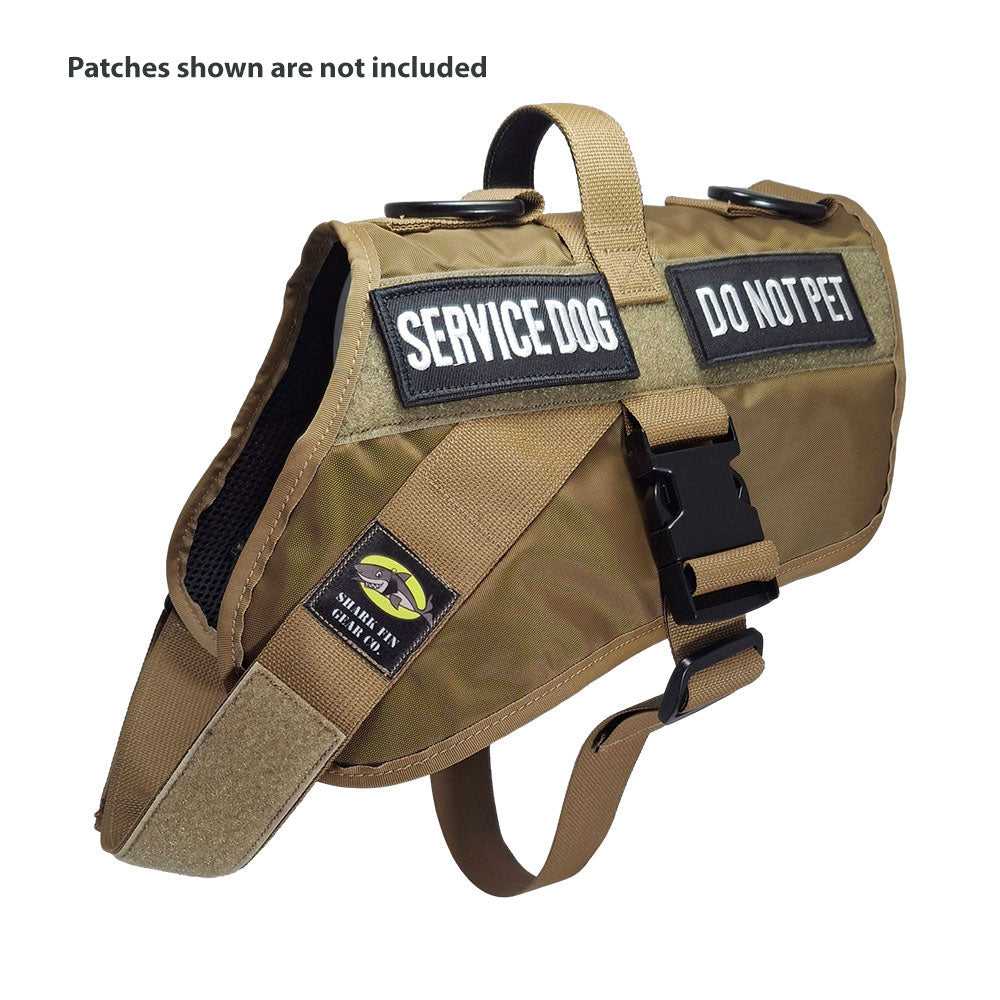 service dog vest large color brown shown with 2 patches