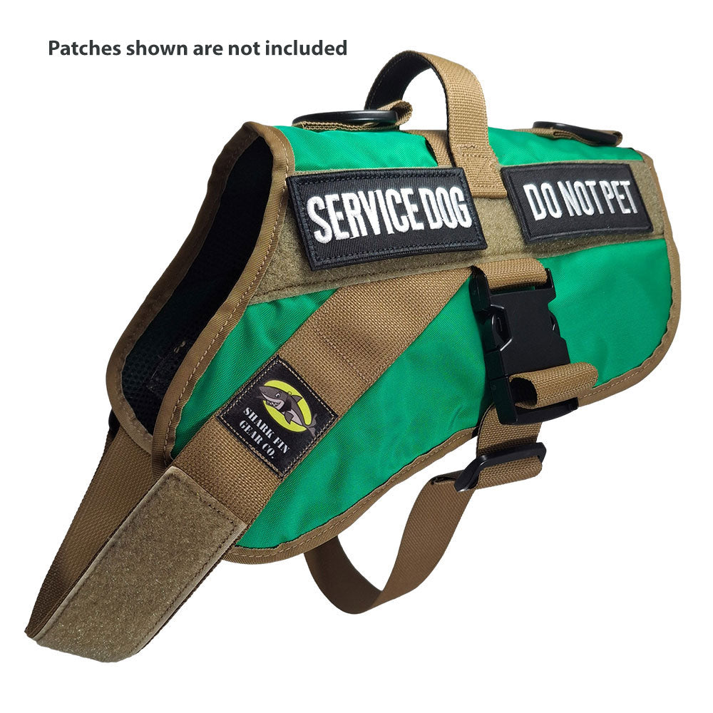 service dog vest large color green shown with 2 patches