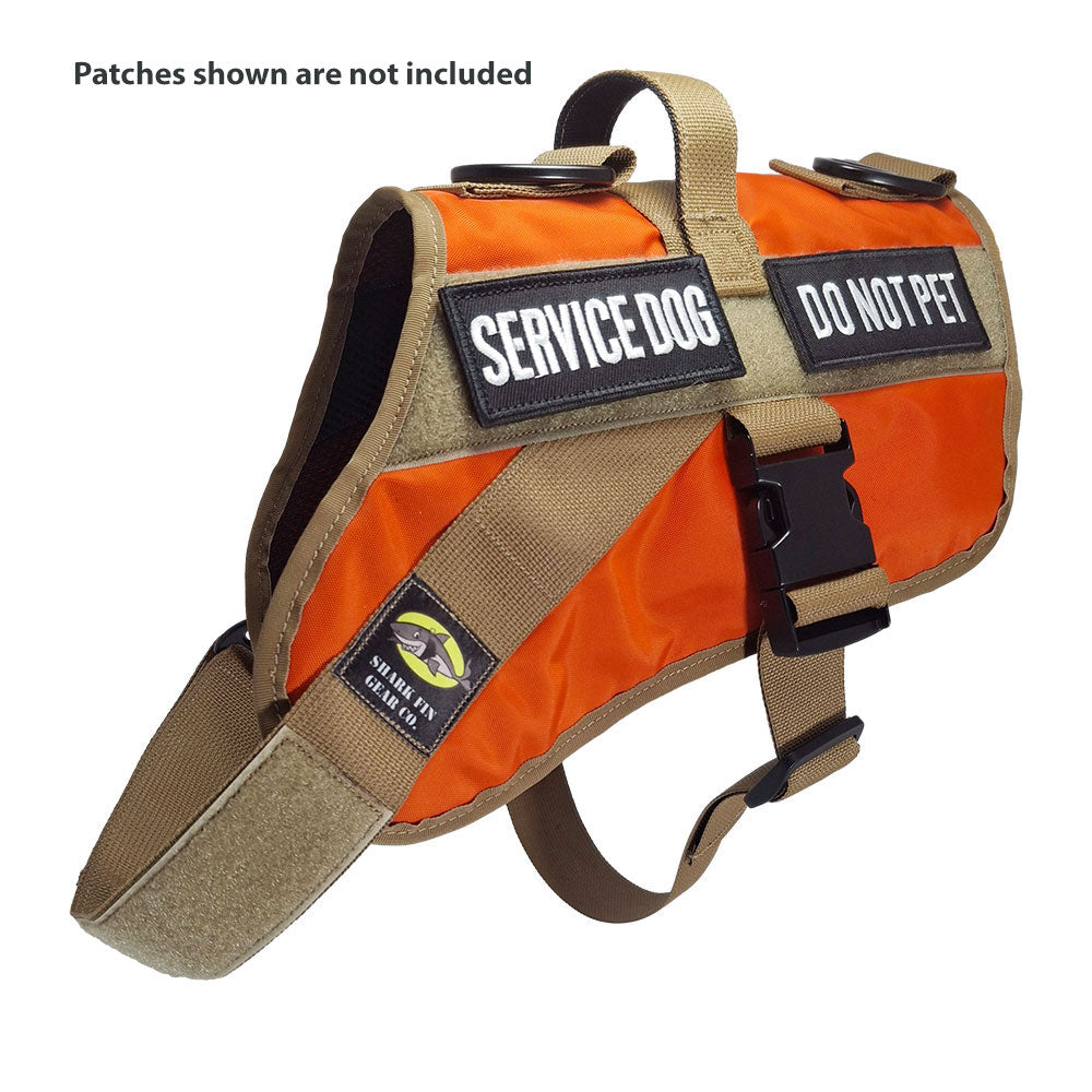 service dog vest large color orange shown with 2 patches
