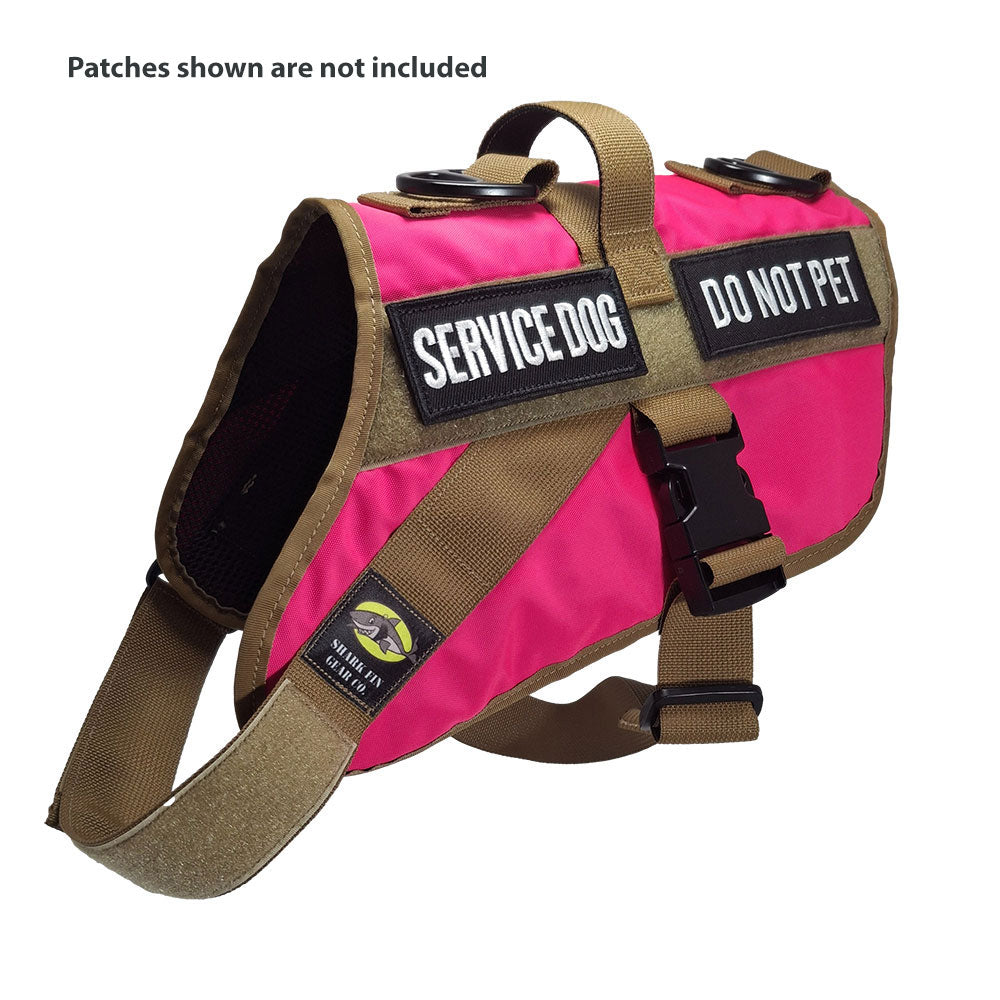 service dog vest large color pink shown with 2 patches