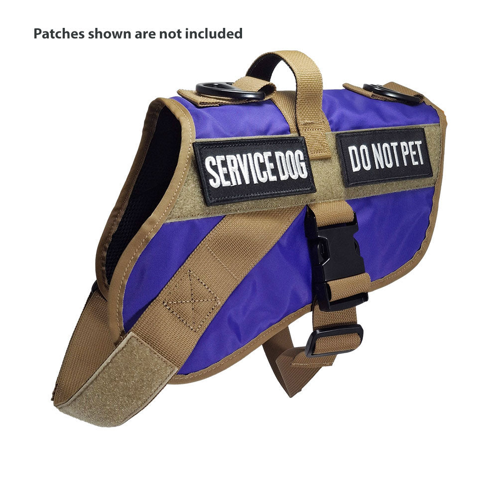 service dog vest large color purple shown with 2 patches