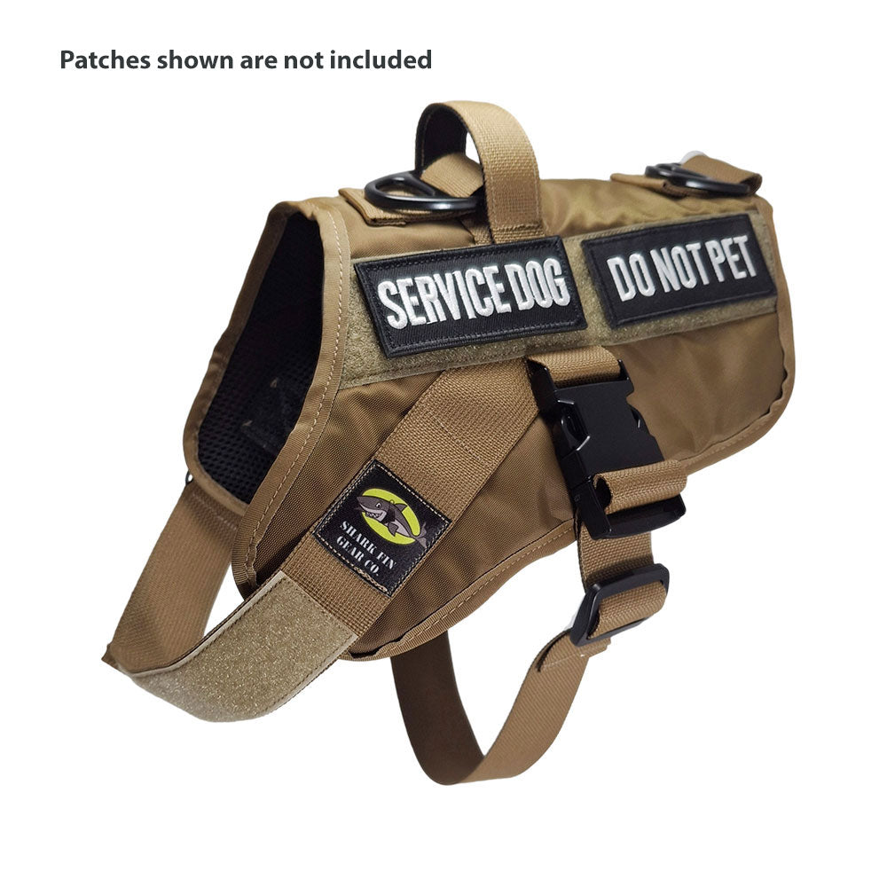 service dog vest medium color brown shown with 2 patches