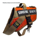 service dog vest medium color orange shown with 2 patches