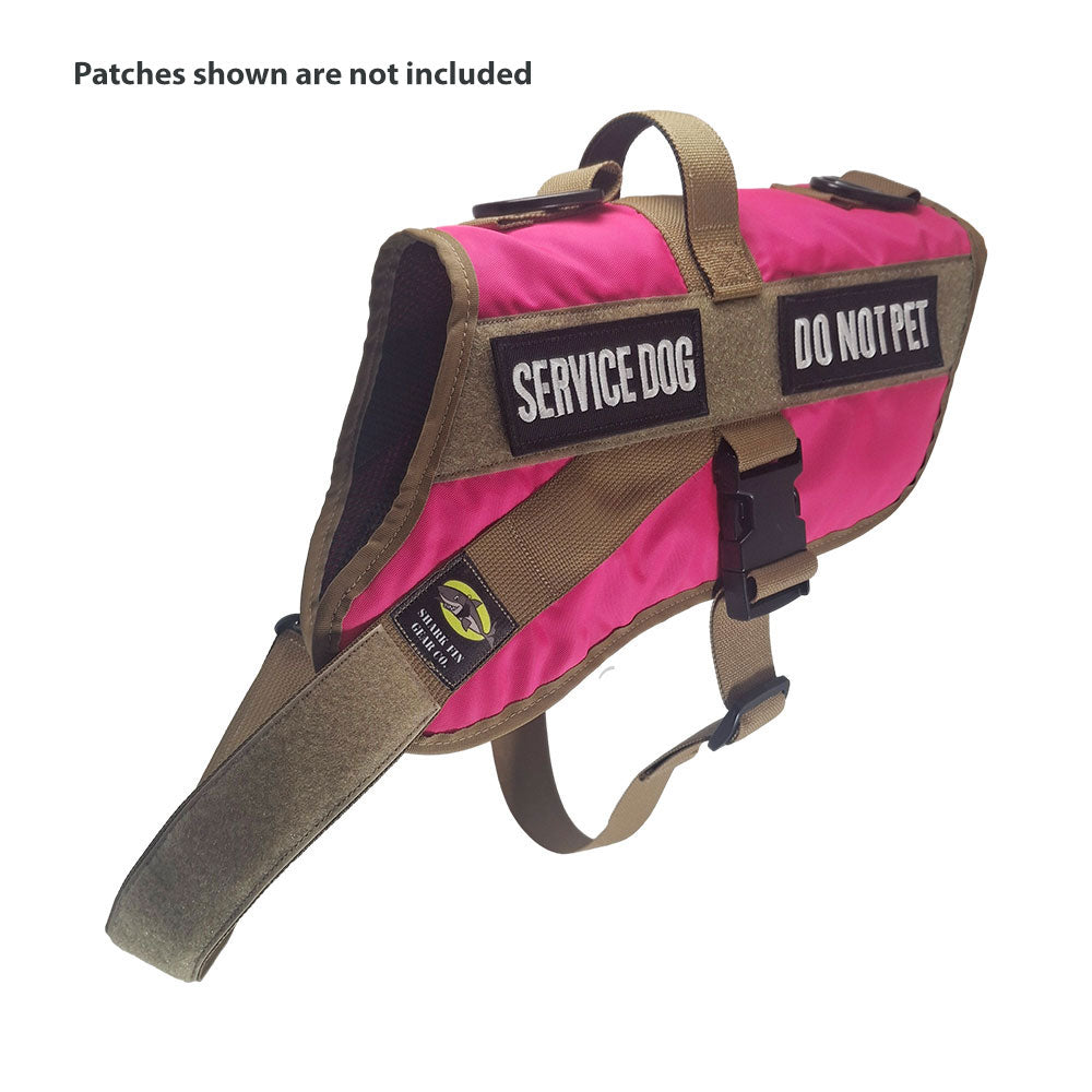 service dog vest medium color pink shown with 2 patches