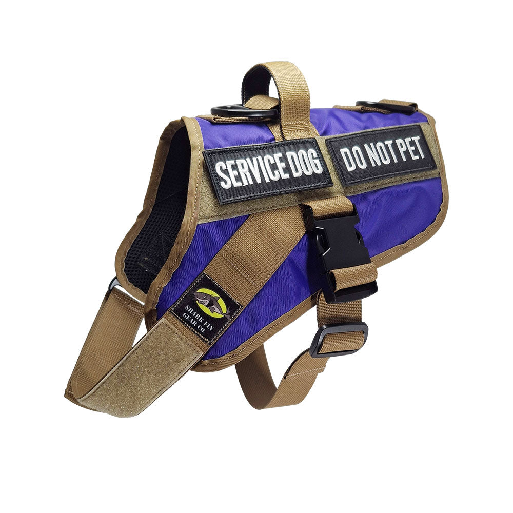 service dog vest medium color purple shown with 2 patches
