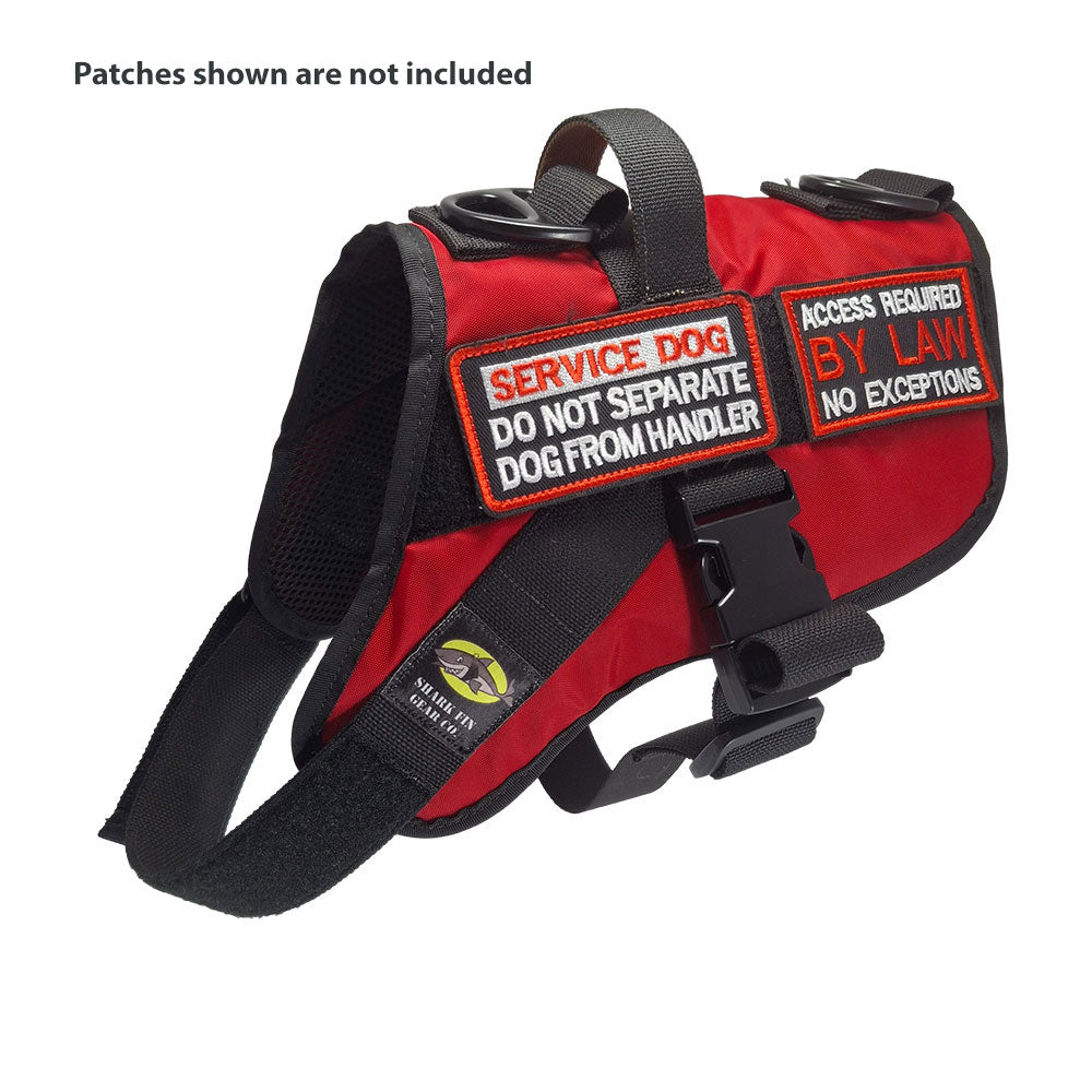 service dog vest medium color red shown with 2 large patches
