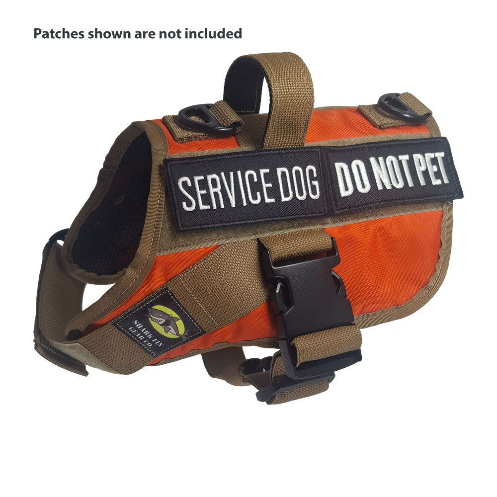 service dog vest small color orange shown with 2 patches