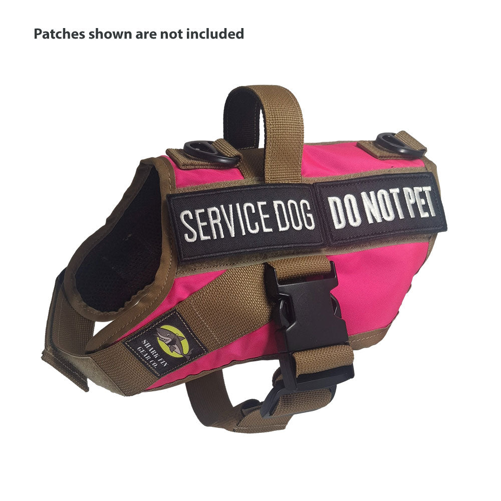 service dog vest small color pink shown with 2 patches
