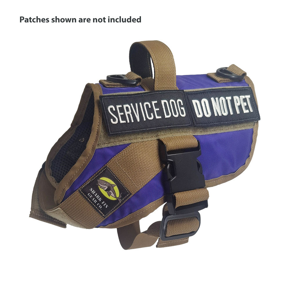 service dog vest small color purple shown with 2 patches