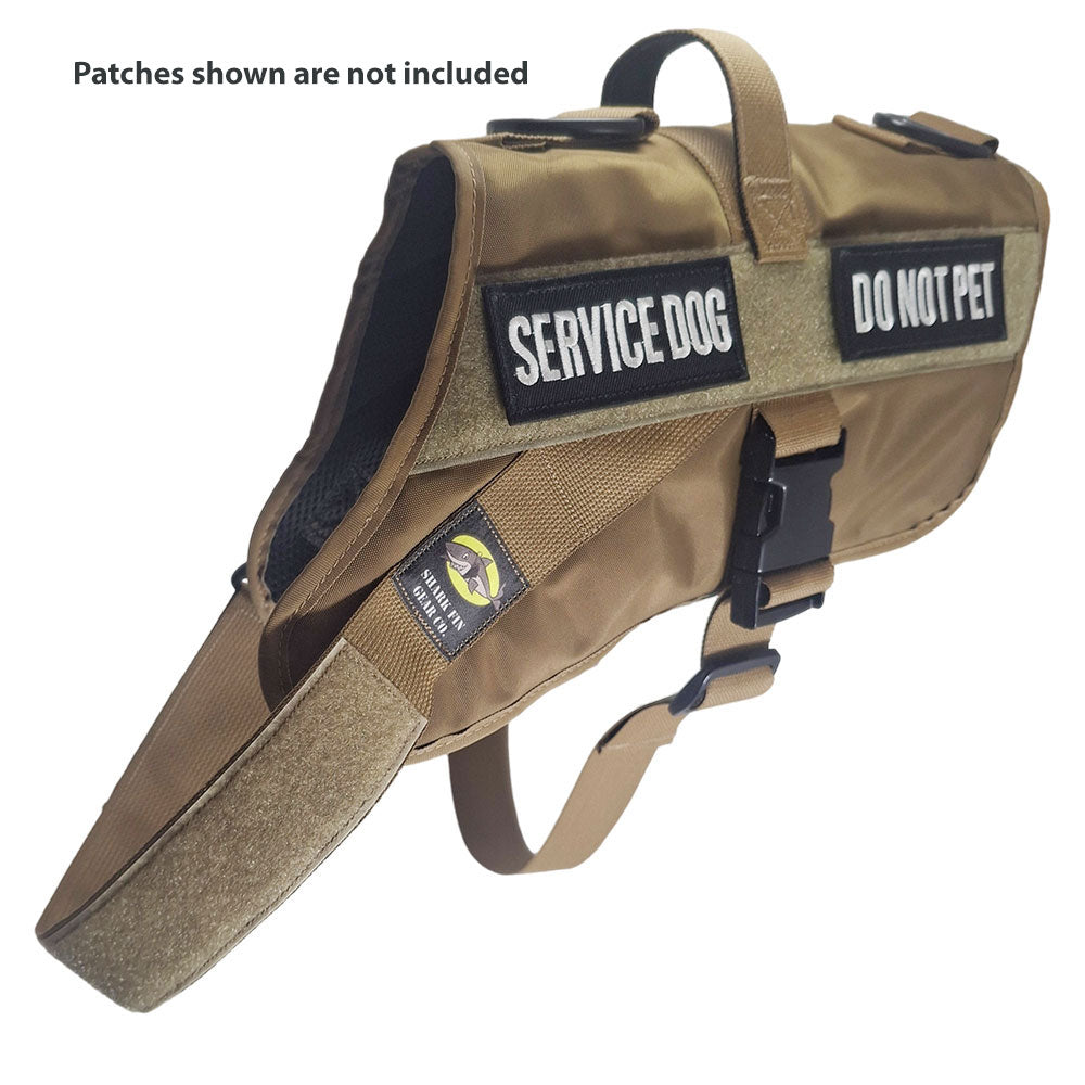 service dog vest xl color brown shown with 2 patches