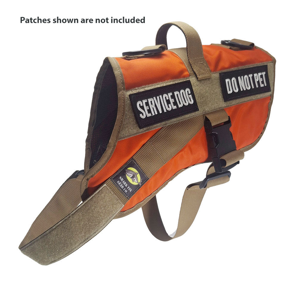 service dog vest xl color orange shown with 2 patches