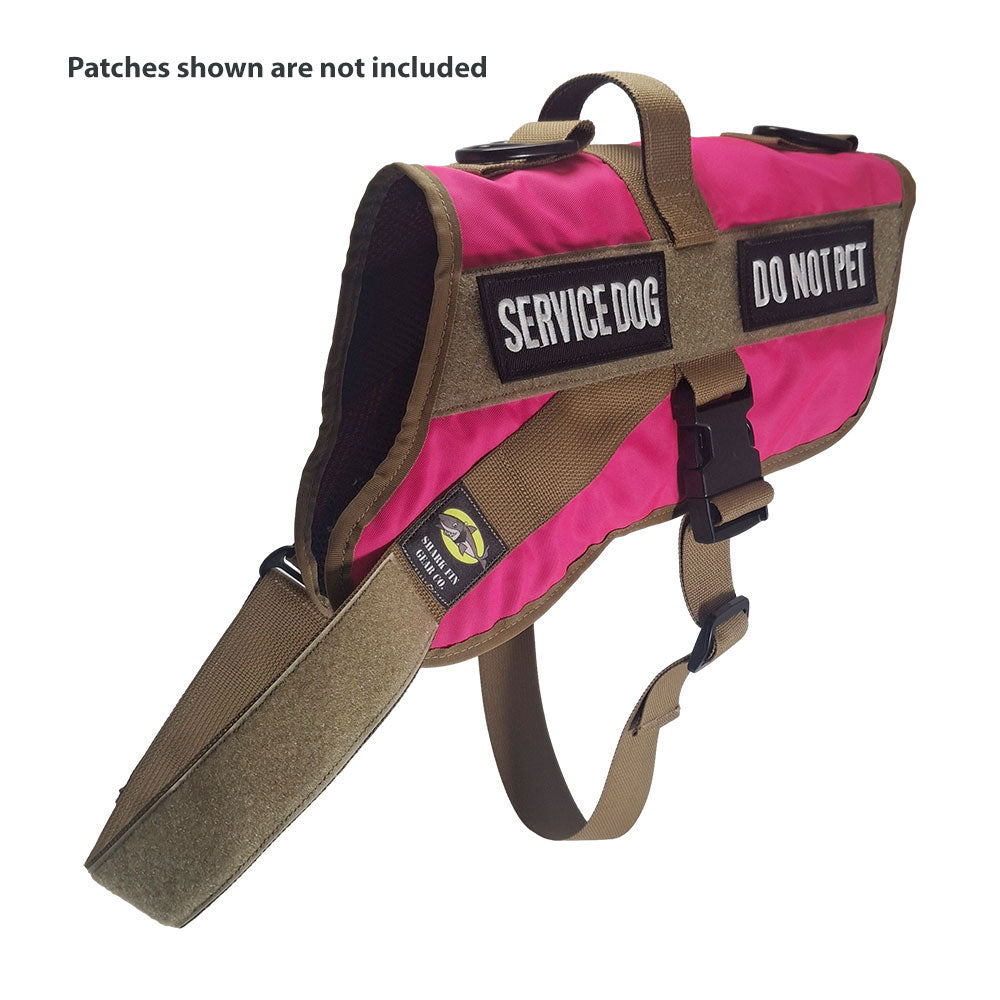 service dog vest xl color pink shown with 2 patches