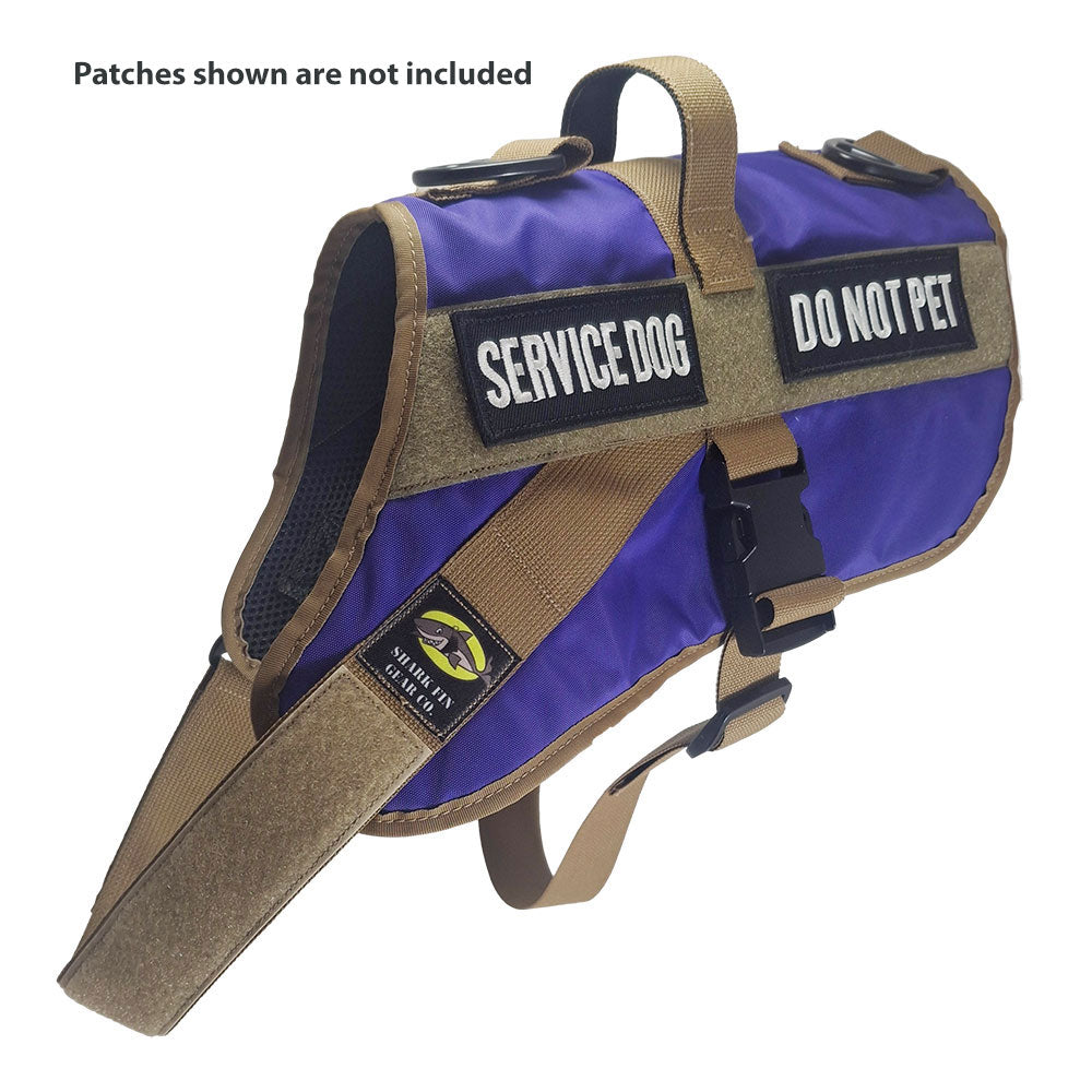 service dog vest xl color purple shown with 2 patches