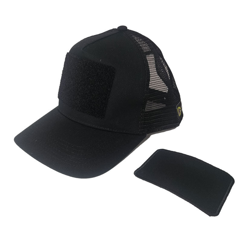 trucker hat black with blank velcro patch