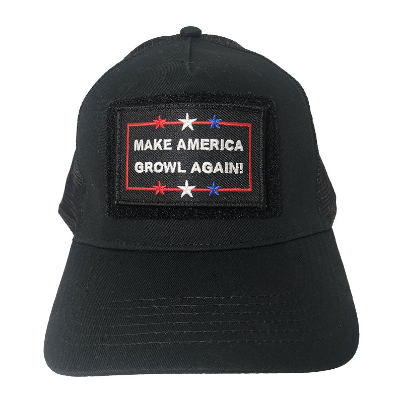 trucker hat black front with maga patch