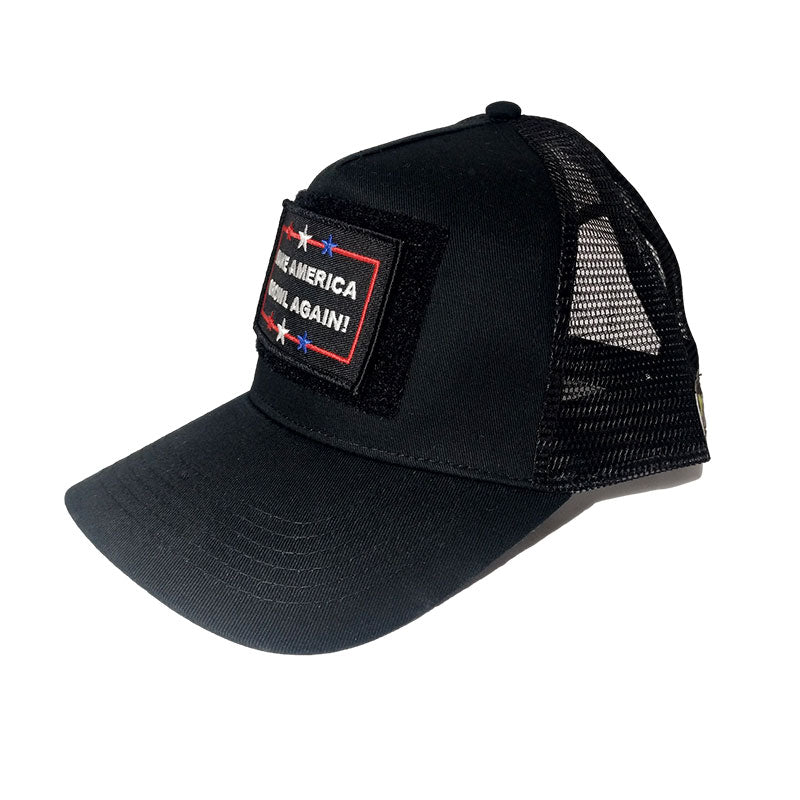 trucker hat black front with maga patch