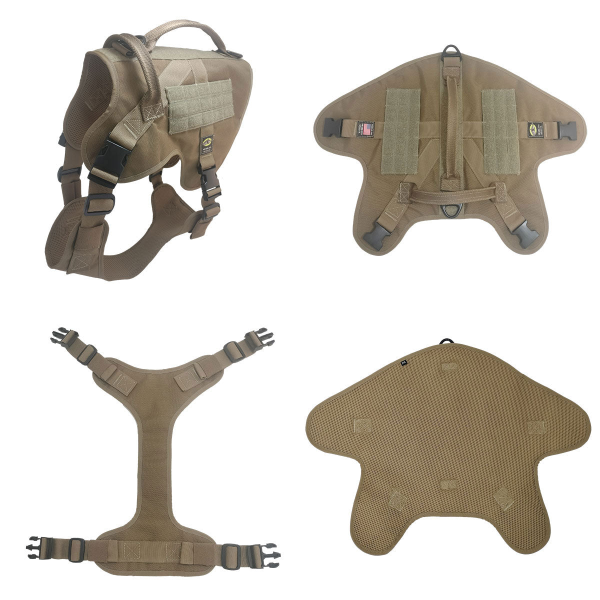 xxl service dog vest coyote brown with two handles