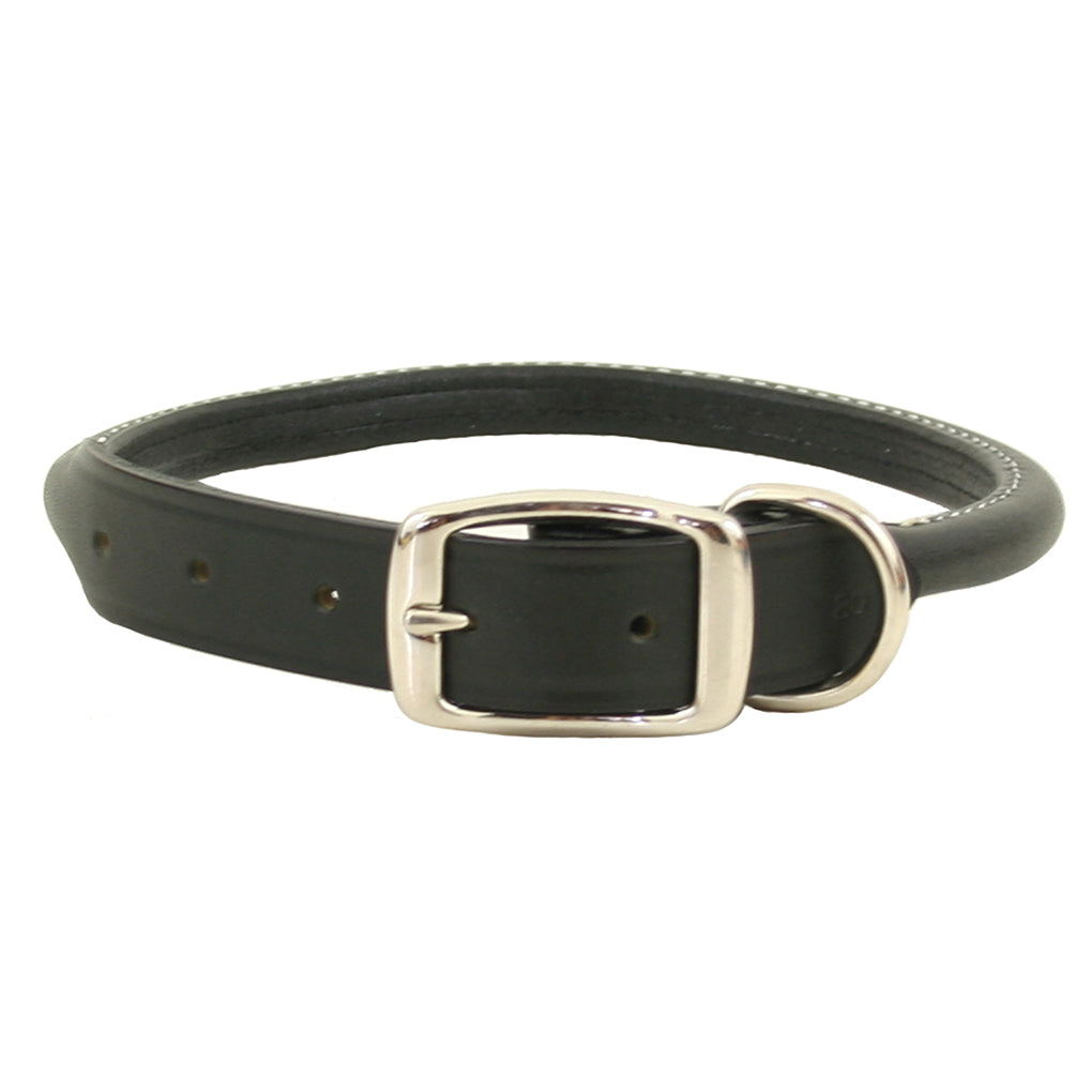 High Quality Handmade Black Leather Rolled Collar