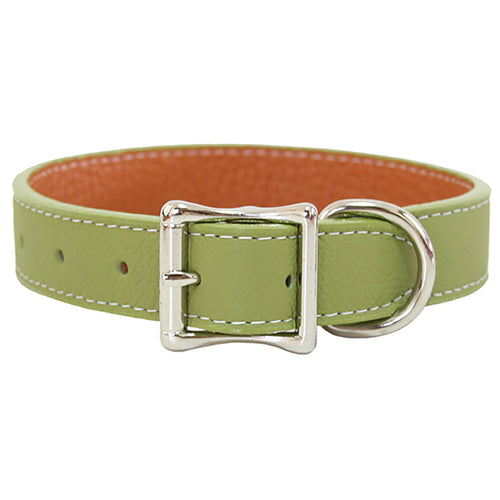 Green Leather Collar made with soft Tuscany Leather
