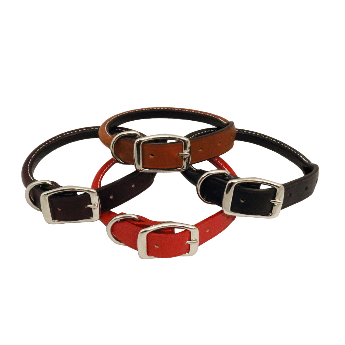 Rolled Leather dog collar, handmade, black, burgundy, tan