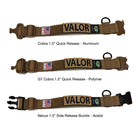 Tactical Dog Collars shown with three buckle types